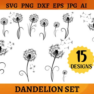 15 DANDELION SET SVG Flower Hand Drawn Svg Wildflowers Art Png Cricut Silhouette Minimalist Flower Svg Clipart Svg Png Dxf Eps Jpg Ai Pdf