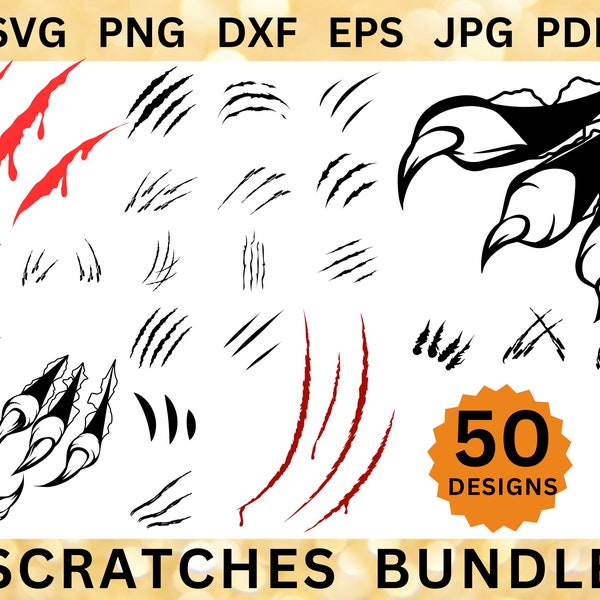 50 SCRATCHES SVG BUNDLE Claw Svg Files Slash Cut Files Dangerous Cricut Scratches Cat Bear Tiger Eagle Animal Paw Svg Png Dxf Eps Jpg Pdf