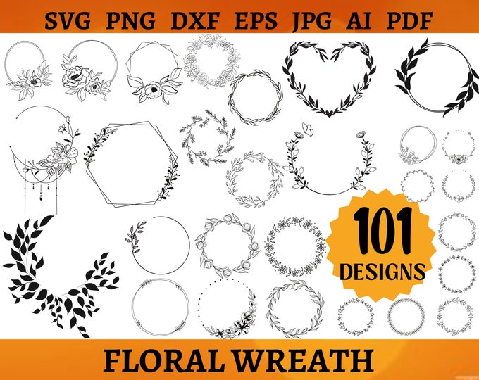 101 FLORAL WREATH SVG Bundle Circle Frame Svg Botanical Frame Wedding ...