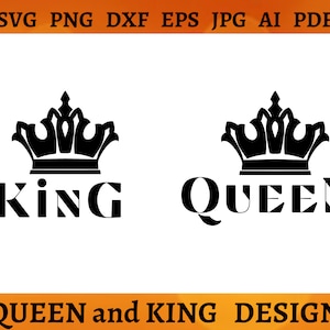 QUEEN KING with Crown SVG Transparent Background for Shirt Queen Crown Svg Husband Wife Cricut Silhouette King Svg Png Dxf Eps Jpg Ai Pdf