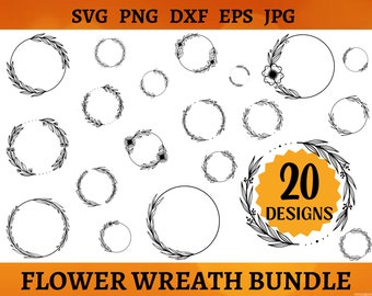 20 FLOWER WREATH SVG Files Bundle Circle Frame Svg Botanical Frame Wedding Wreath Svg Flower Garland Cricut Silhouette Svg Png Dxf Eps Jpg