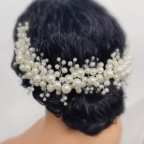 Trendy Handmade Pearl Bridal Headband Luxury Wedding Hair Accessories Bridesmaid Girls Head Jewelry for Women Headpiece Tiaras