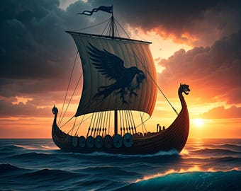 Viking Longship - Journey into the Sunset - Framed Poster