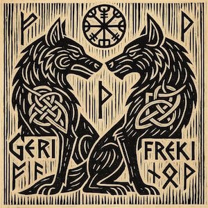 Geri & Freki • Framed Odin’s Wolves Norse Myth Art Print