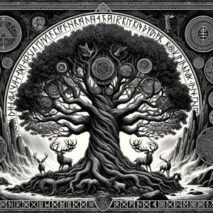 Yggdrasil - The World Tree - Framed Woodcut Poster