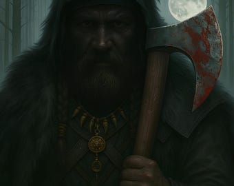 Viking Berserker Shadow Warrior Poster – Framed Norse War Art, Dark Pagan Decor, Ancient Battle Wall Print for Masculine Spaces