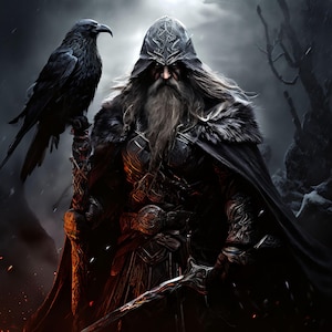 Odin - The Allfather with Raven - Framed Poster