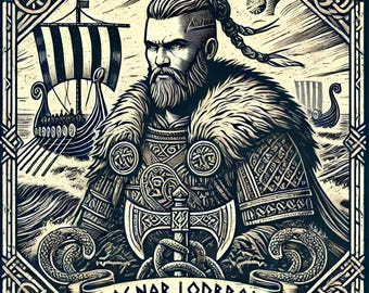 Ragnar Lodbrok – Viking Legend Framed Poster | Norse Warrior Wall Art | Woodcut-Style Norse Decor for the Bold-Hearted