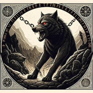 Chains of Fate: Framed Fenrir Norse Mythology Wall Art
