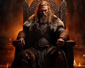 Viking King on Throne Poster – Norse Jarl Wall Art, Framed Nordic Ruler Print for Viking Decor, Warrior Hall Fantasy Artwork