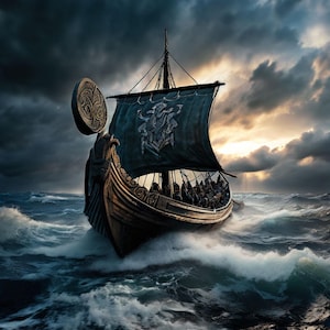 Stormbreaker: Framed Viking Longship Battle Wall Art