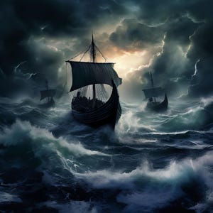 Voyage of the Brave: Storm‑Forged Viking Longship Art Print
