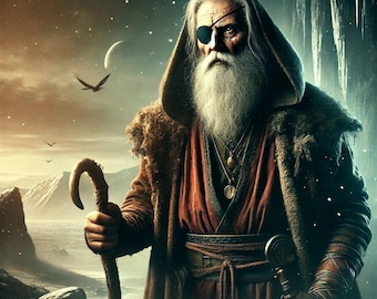 Odin the Wanderer Poster – Norse Mythology Wall Art of the One-Eyed God, Viking Decor, Framed Nordic Fantasy Print