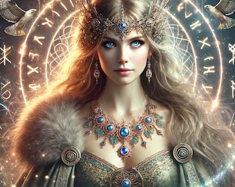 Freya’s Brísingamen Necklace • Framed Norse Goddess Art Print