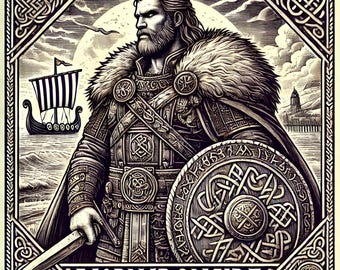 Framed Bjorn Ironside Art – Viking Warrior Print, Norse Hero Decor, Nordic History Gift for Man Cave or Office