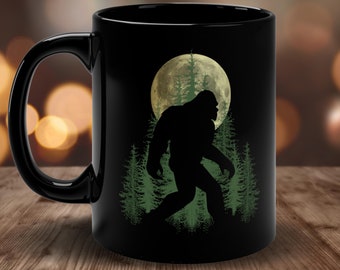 Dark Forest Sasquatch Camping Mug, Bigfoot Camping Gift, Sasquatch Coffee Mug, Camping Gift, Mens Camping Mug, Full Moon Bigfoot Mug,
