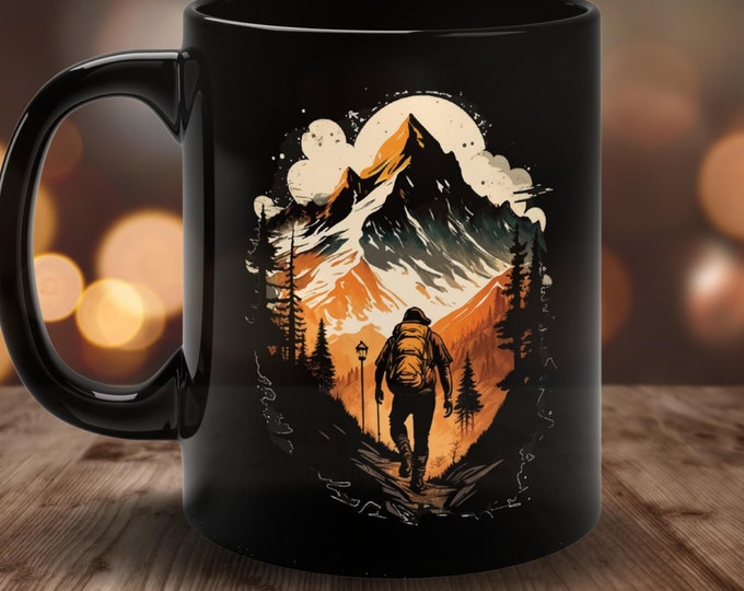 Camping Coffee Mug, Backpacking Mug, Guys Hiking Coffee Cup, Mountain Gift, Outdoorsman Mug, Mens Wilderness Gift, Nature Enthusiast Mug