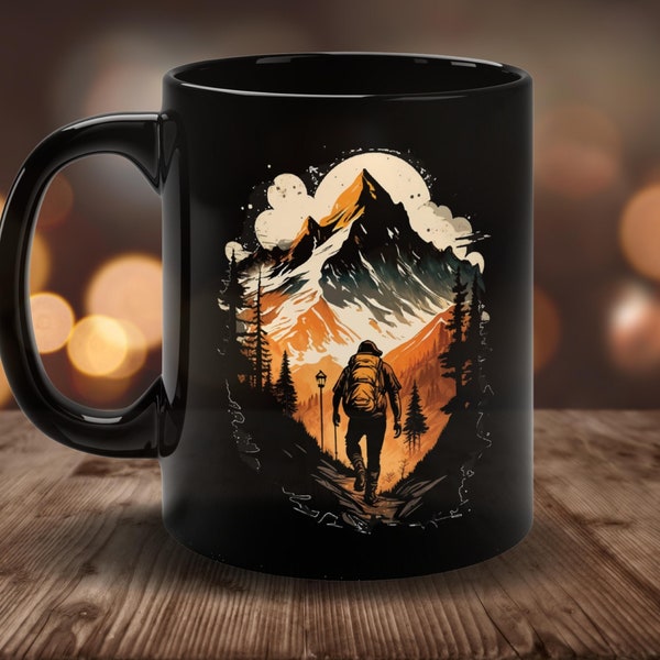 Camping Coffee Mug, Backpacking Mug, Guys Hiking Coffee Cup, Mountain Gift, Outdoorsman Mug, Mens Wilderness Gift, Nature Enthusiast Mug