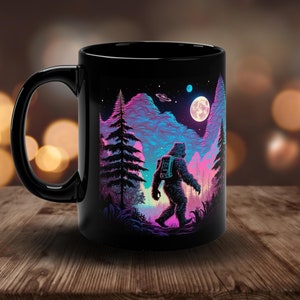 11 oz Dark Forest Cosmic Sasquatch Mug, Bigfoot Camping Gift, Sasquatch Coffee Mug, Bigfoot Camping Gift, Bigfoot Mugs, Full Moon Bigfoot image 1