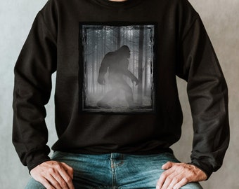 Misty Sasquatch Sweatshirt, Mens Sasquatch Shirt, Bigfoot Graphic Mens Sweater, Mens Sasquatch Gifts, Mens Bigfoot Shirt, Bigfoot Sweatshirt