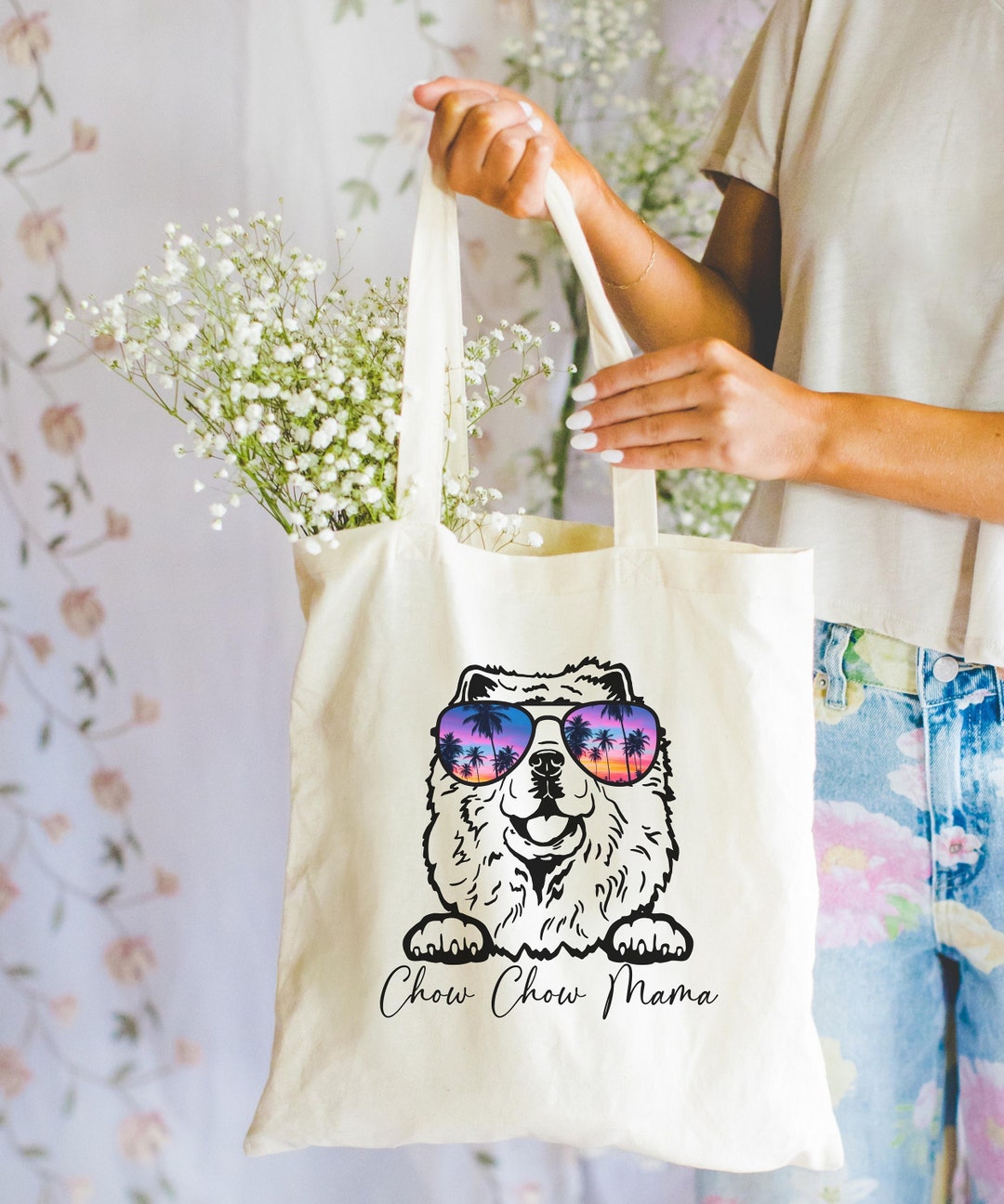 Chow Chow Dog Lover Tote Bag - Natural Canvas Reusable Shopping Bag With Professional Print - View #7
