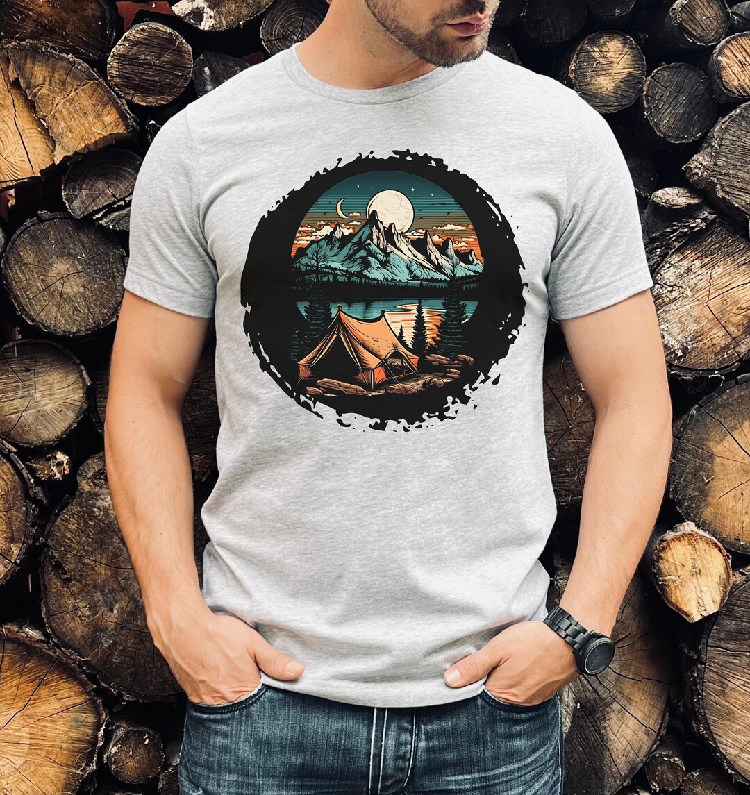 Mens Mountain Camping Tshirt, Mens Camping Shirt, Camping Mountain