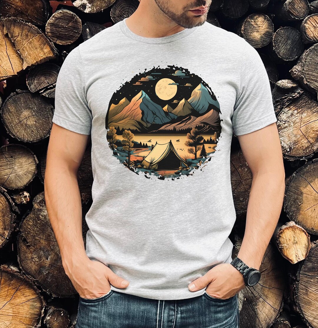 Mens Mountain Camping Tshirt, Mens Camping Shirt, Camping Mountain