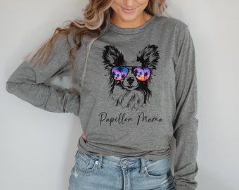 Papillon Mama long sleeve tshirt, Toy Spaniel Mama shirt, Papillon owner gift, Butterfly Dog Mom Gift, Papillon Mama t-shirt, Epagneul Nain