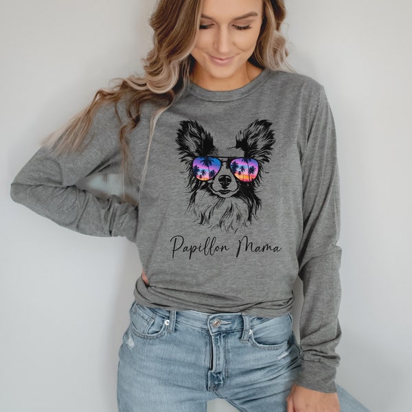 Papillon Mama long sleeve tshirt, Toy Spaniel Mama shirt, Papillon owner gift, Butterfly Dog Mom Gift, Papillon Mama t-shirt, Epagneul Nain