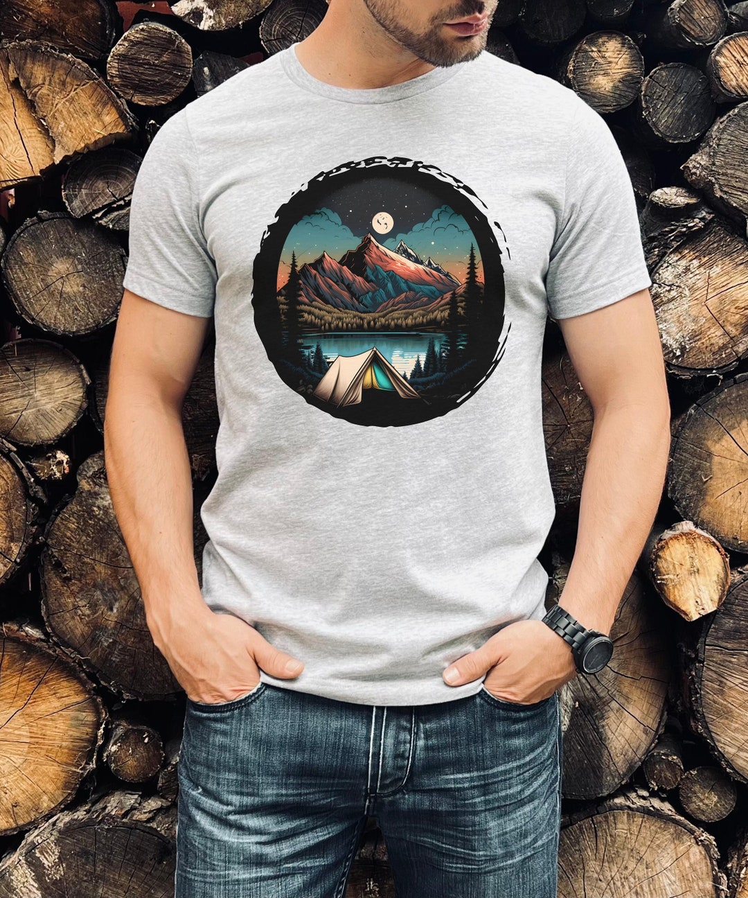 Mens Mountain Camping Tshirt, Mens Camping Shirt, Camping Mountain