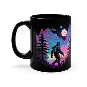 11 oz Dark Forest Cosmic Sasquatch Mug, Bigfoot Camping Gift, Sasquatch Coffee Mug, Bigfoot Camping Gift, Bigfoot Mugs, Full Moon Bigfoot image 2