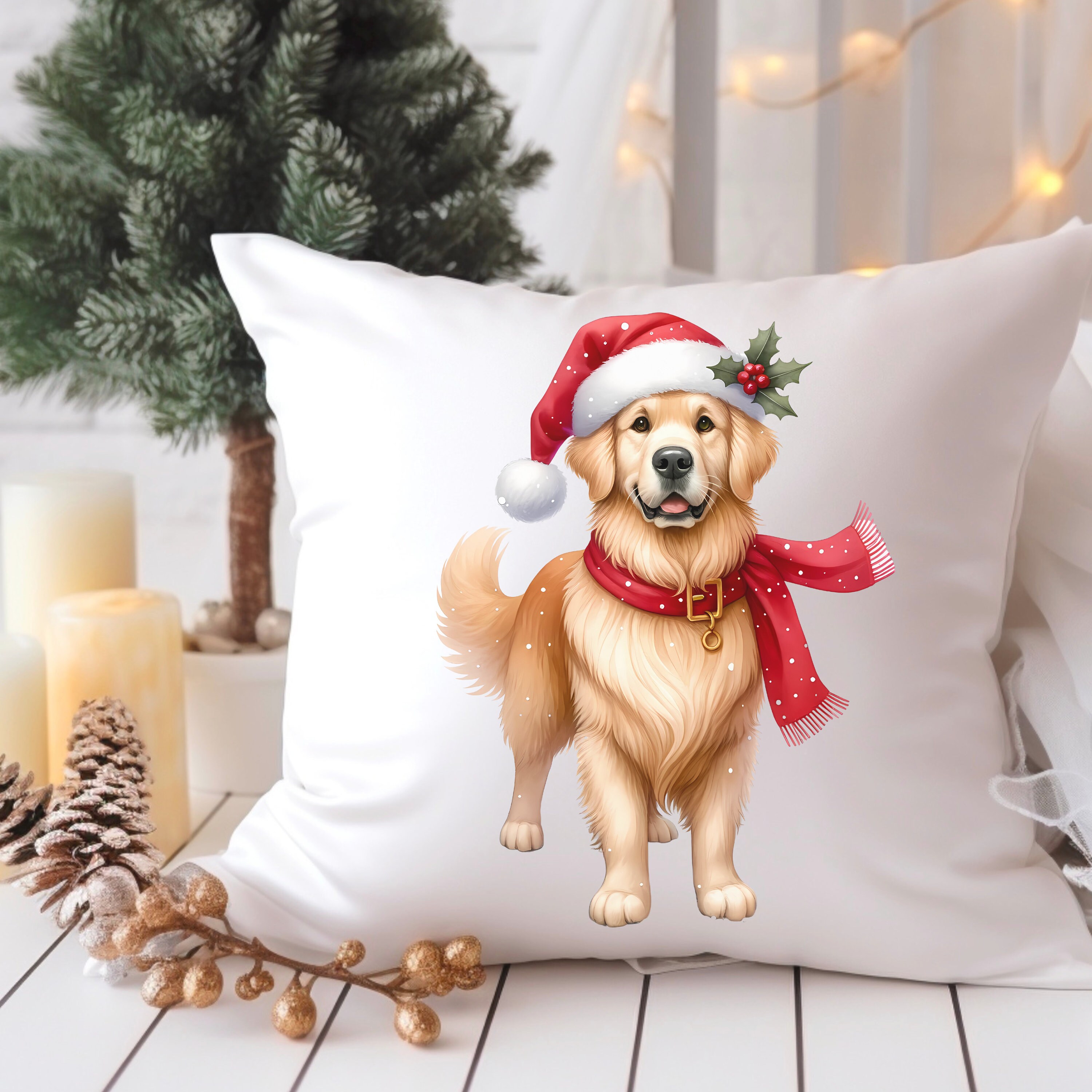 Golden Retriever Christmas Throw Pillow Holiday Living Room Decor Christmas Decor for Dog Lovers Etsy