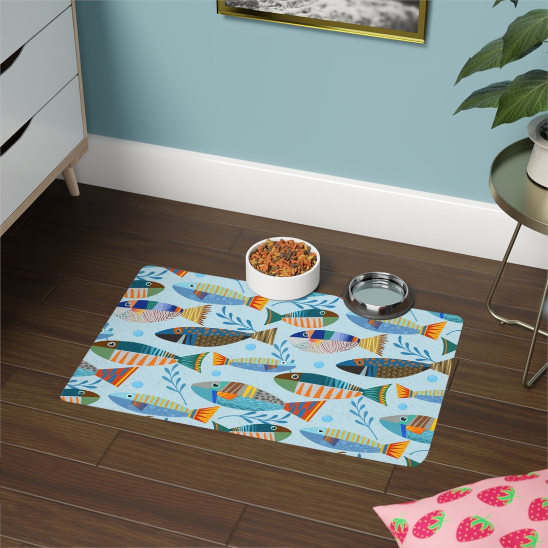 Fishy Food Mat for Dog or Cat, Custom Pet Food Mat, Food and Water Bowl