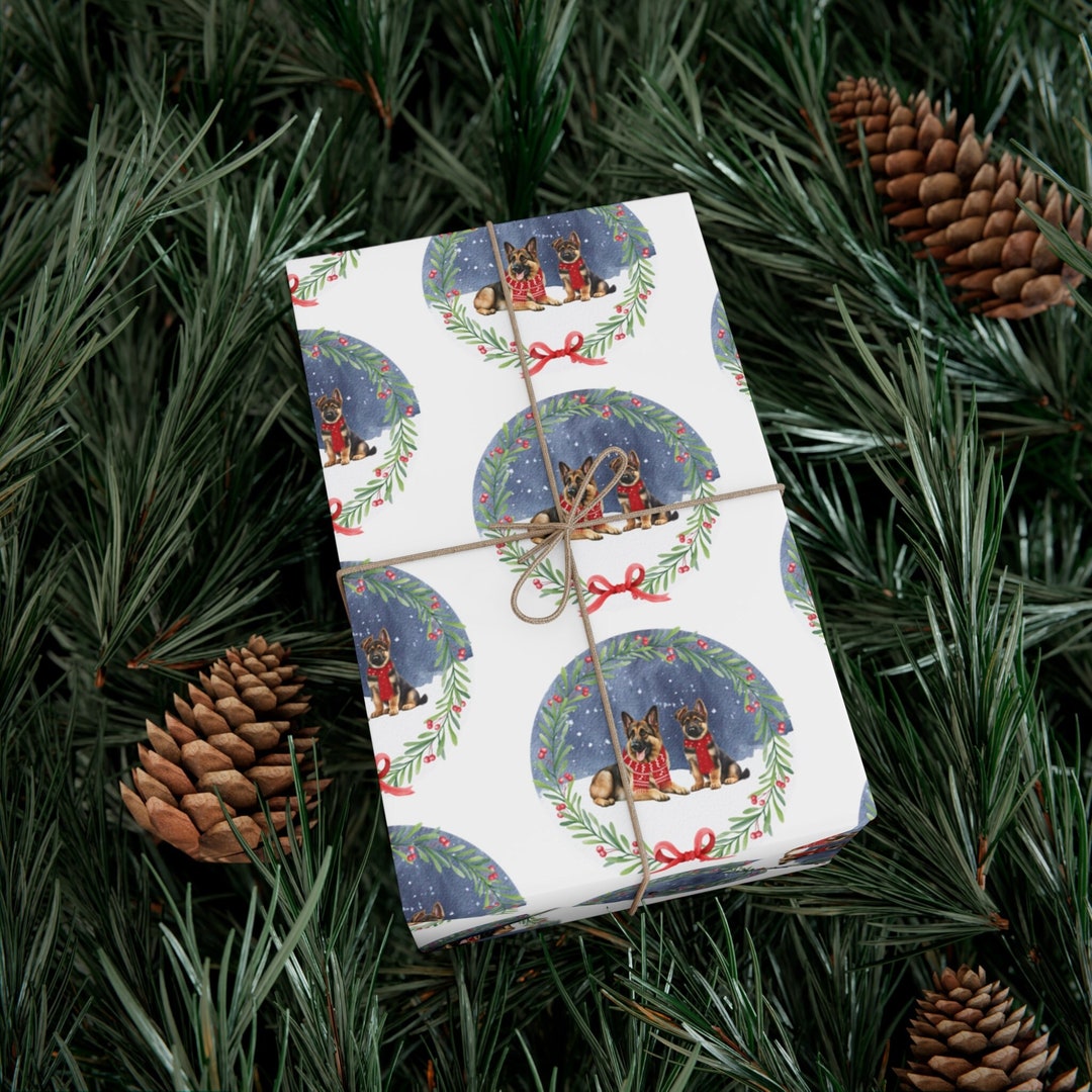 Christmas Wrapping Paper With German Shepherd, Gift Wrapping Paper for