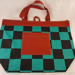 Tote Bag- Demon Slayer Teal Checkers