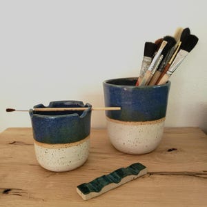 Brush cup set / Clay water cup / Brush holder / Brush tray / Painting supplies / Painting accessories / Paint cups / Ceramic / Painting set