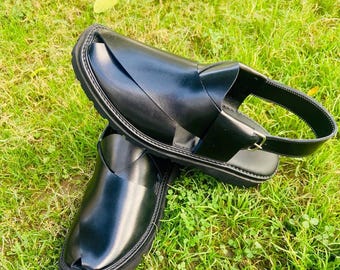 Handmade Leather Peshawri Afghani Chappal Sandals, Traditional Kaptaan Style