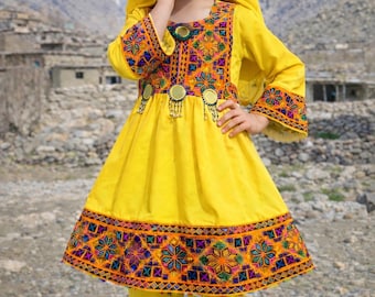 Set of 2 Handmade Embroidered Afghan Kids Dresses: Eid Outfit Set of 2 Handmade Embroidered Afghan Kids Dresses: Eid Outfit