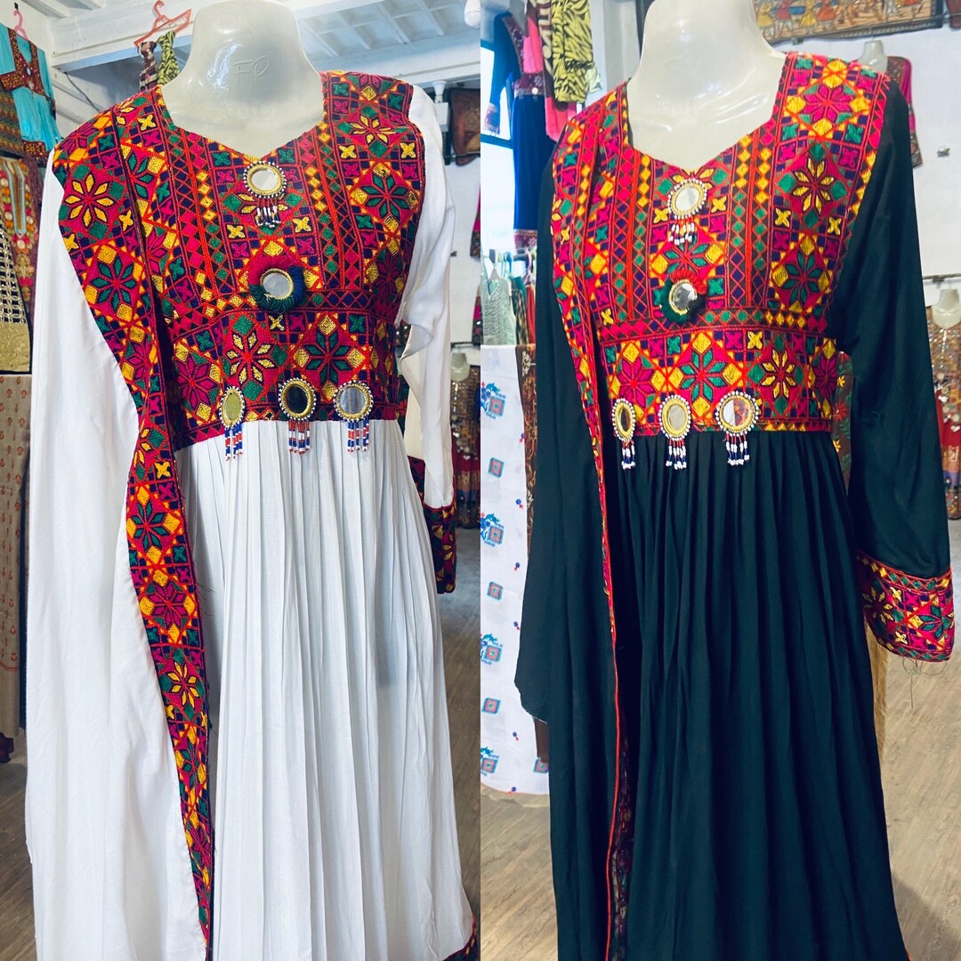 Traditional Afghani Handmade Embroidered Dress, Kochi Linen Dress