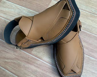 Handmade Leather Peshawri Kaptan Chappal, Pakistani Pashtun Footwear