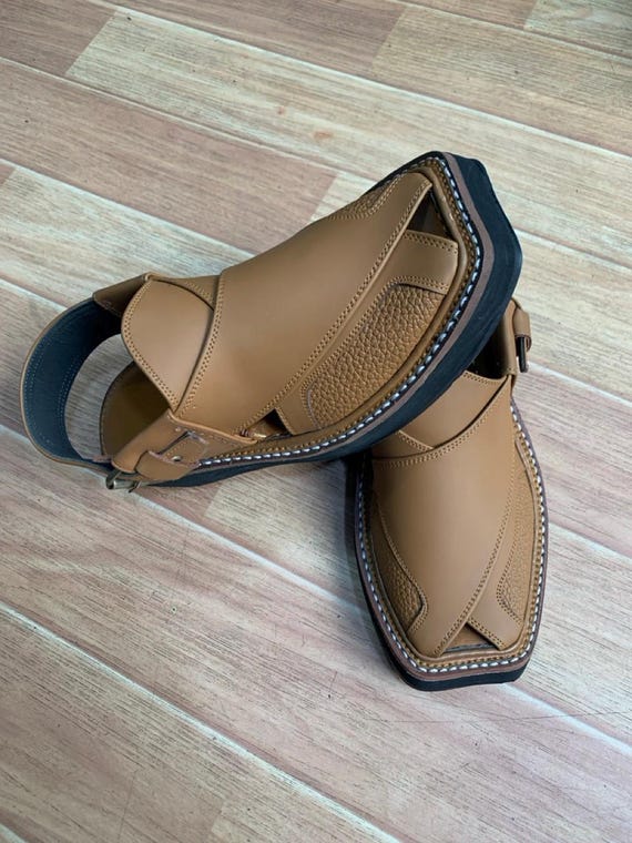 Handmade Leather Peshawri Kaptan Chappal, Pakistani Pashtun Footwear