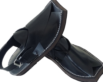 Handgefertigte Leder Peschauri Chappal - Kaptaan Design, Barfuß Afghani Sandalen für Männer, Männer Huaraches