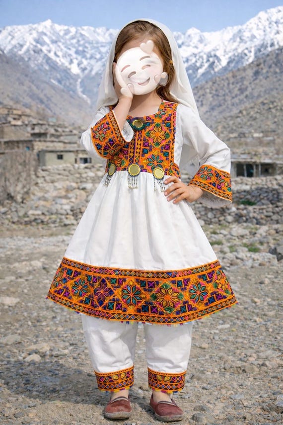 Set of 2 Handmade Embroidered Afghan Kids Dresses: Eid Outfit Set of 2 Handmade Embroidered Afghan Kids Dresses: Eid Outfit