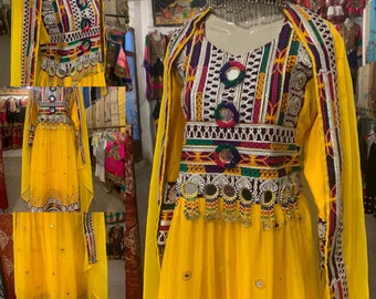 Afghani handmade Embroidered dress, Afghan Handmade embroidered kuchi frock, Gand Afghani party dress, Gift for her, Yellow kuchi dress