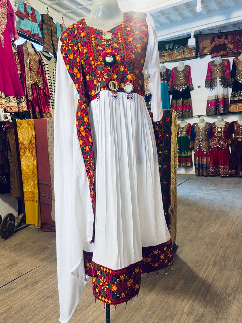 Traditional Afghani Handmade Embroidered Dress, Kochi Linen Dress