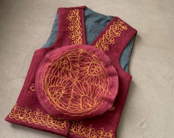 Traditional Afghani kids Waistcoat with pakol hat, Toddler vest & hat, kids waistcoat, Kids Eid outfit, kids Eid gift, Baby boy waistcoat