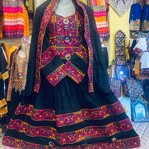 Afghani dress, Traditional Afghani hand embroidered kuchi dress, Beautiful Afghani kochi dress, Afghani black frock, Afghan dress for girls