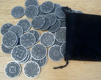 King Solomon's Pentacles: 44 Occult Talisman Coins with Guide , large 1.25" coins , Greater Key