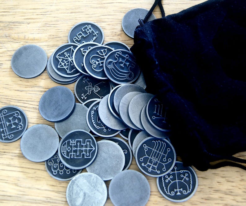 King Solomon's 72 Demon Seals Coin Set - Occult Metal Talismans - Ars Goetia Sigils from The Lesser Key of Solomon Grimoire Bild 1