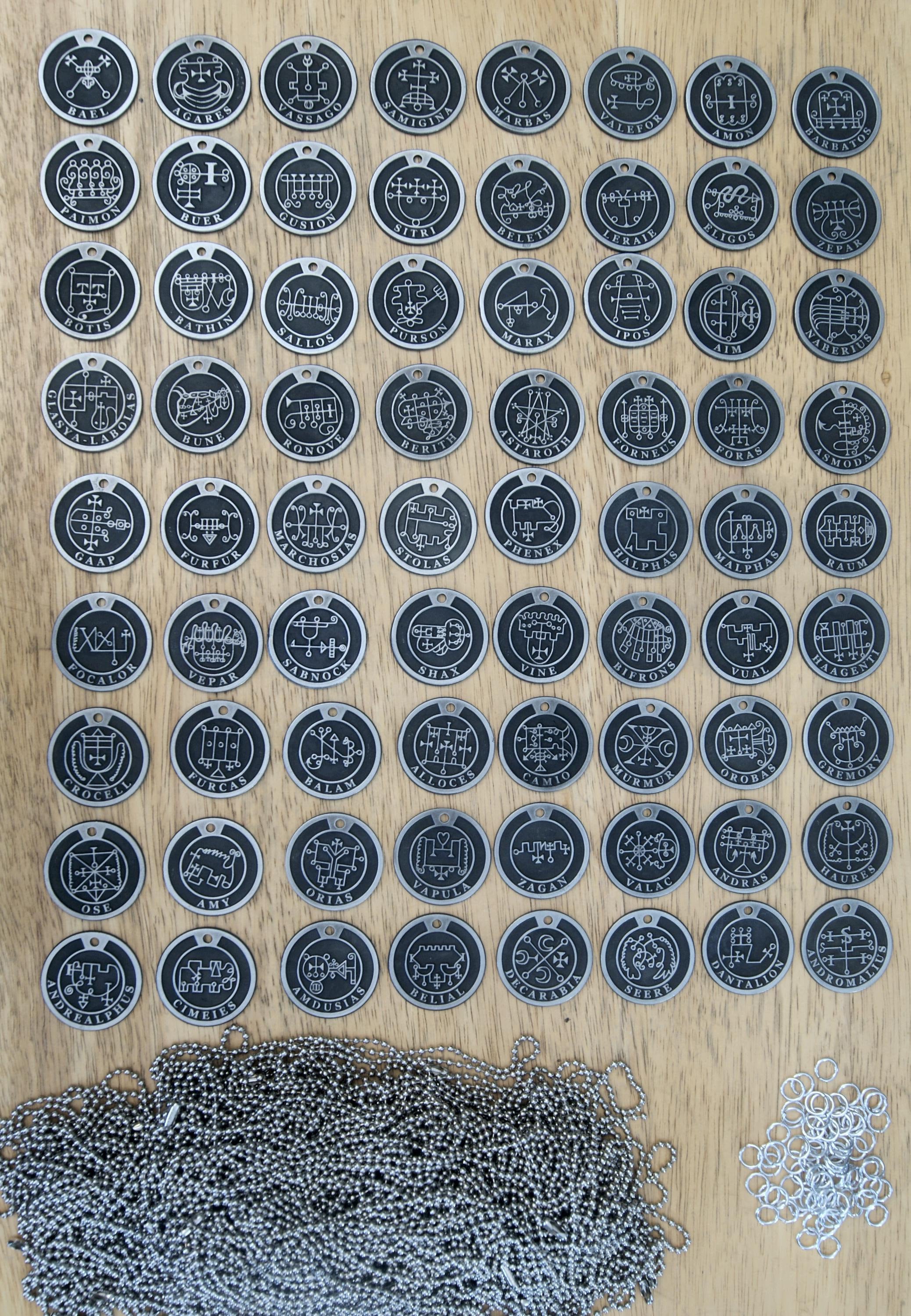 72 Goetia Seals Pendant Set - Full set of 72 Pendants - King Solomons 72 Demons - Occult Talisman Set - The Lesser key of Solomon Grimoire